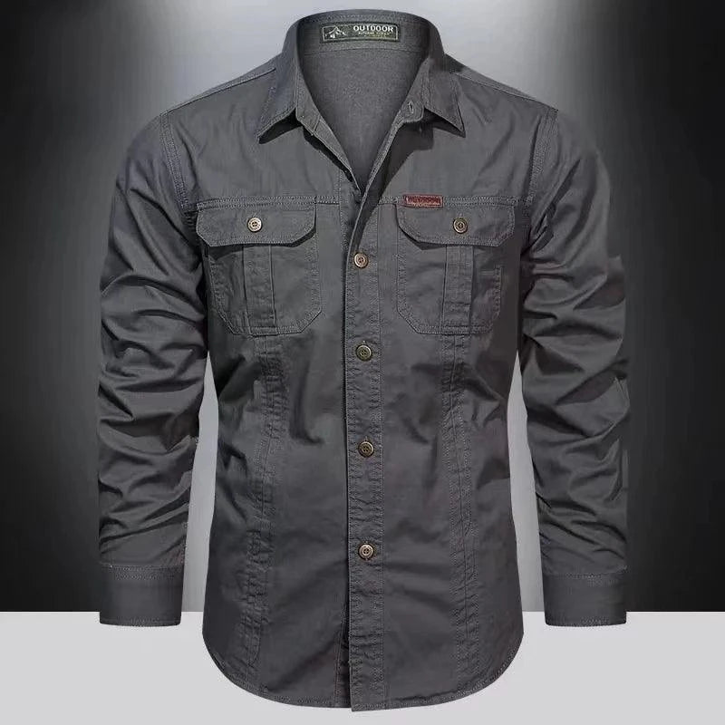 Cargo Shirt for Men Long Sleeve Casual Cotton Shirts High Ouality Camisa Militar Overshirt Brand Clothing Black Blouses 5XL - Lizard Vigilante