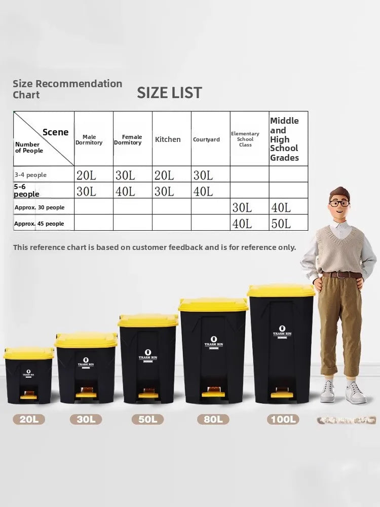 Commercial Pedal Tra Can Large Capaci Outdoor Foot Operated Garbage Bin Thiened Plastic Square Bin for Home And Kitchen