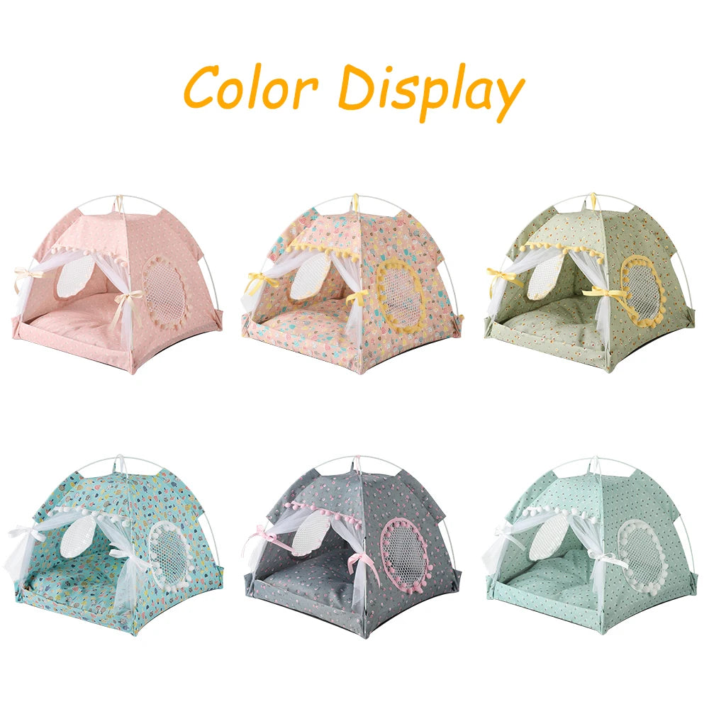 ZK20 Floral Print Pet Tent Bed – Portable & Cozy Cat and Small Dog House | Indoor Folding Enclosed Pet Teepee for Cats, Puppies, and Rabbits - Premium pet bed from Lizard Vigilante - Just $29.99! Shop now at Lizard Vigilante