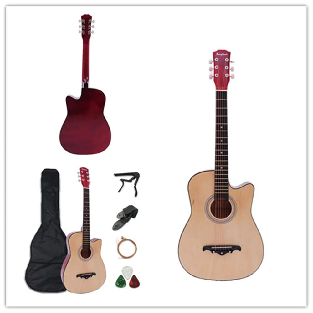 38 inch Acoustic Guitar Kit Folk Guitar for Beginners Children 6 Strings Travel Guitar Black Blue White Wood Brown Guitarr AGT16 - Premium  from Lizard Vigilante - Just $57.99! Shop now at Lizard Vigilante