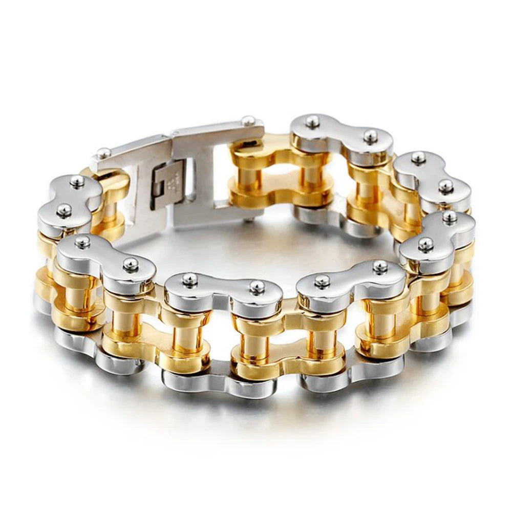 Titanium Riot Chain Biker Bracelet — Rainbow & Blue Heavy Punk Edition