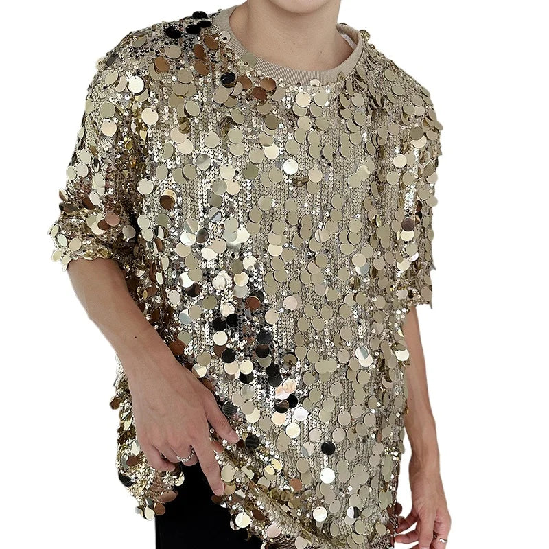 Unisex Sequin Short Sleeve T-Shirts – Streetwear Fashion for Party, Dance, and Chic Summer Vibes | Couple Matching Tops - Premium tee from Lizard Vigilante - Just $48.99! Shop now at Lizard Vigilante