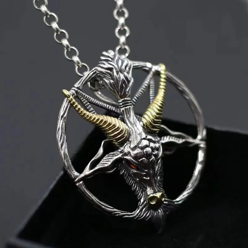 Vintage Lucifer Demon Ram Necklace – Gothic Satanic Pendant for Men – Eye of Truth Punk Party Jewelry - Premium pendant from Lizard Vigilante - Just $16.66! Shop now at Lizard Vigilante