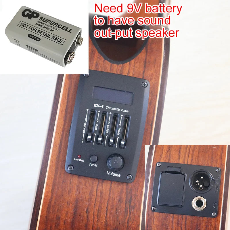 40 Inch Hickory Wood Acoustic Electric Guitar – 6 String Matte Finish Folk Rock Instrument With Technical Wood Fingerboard