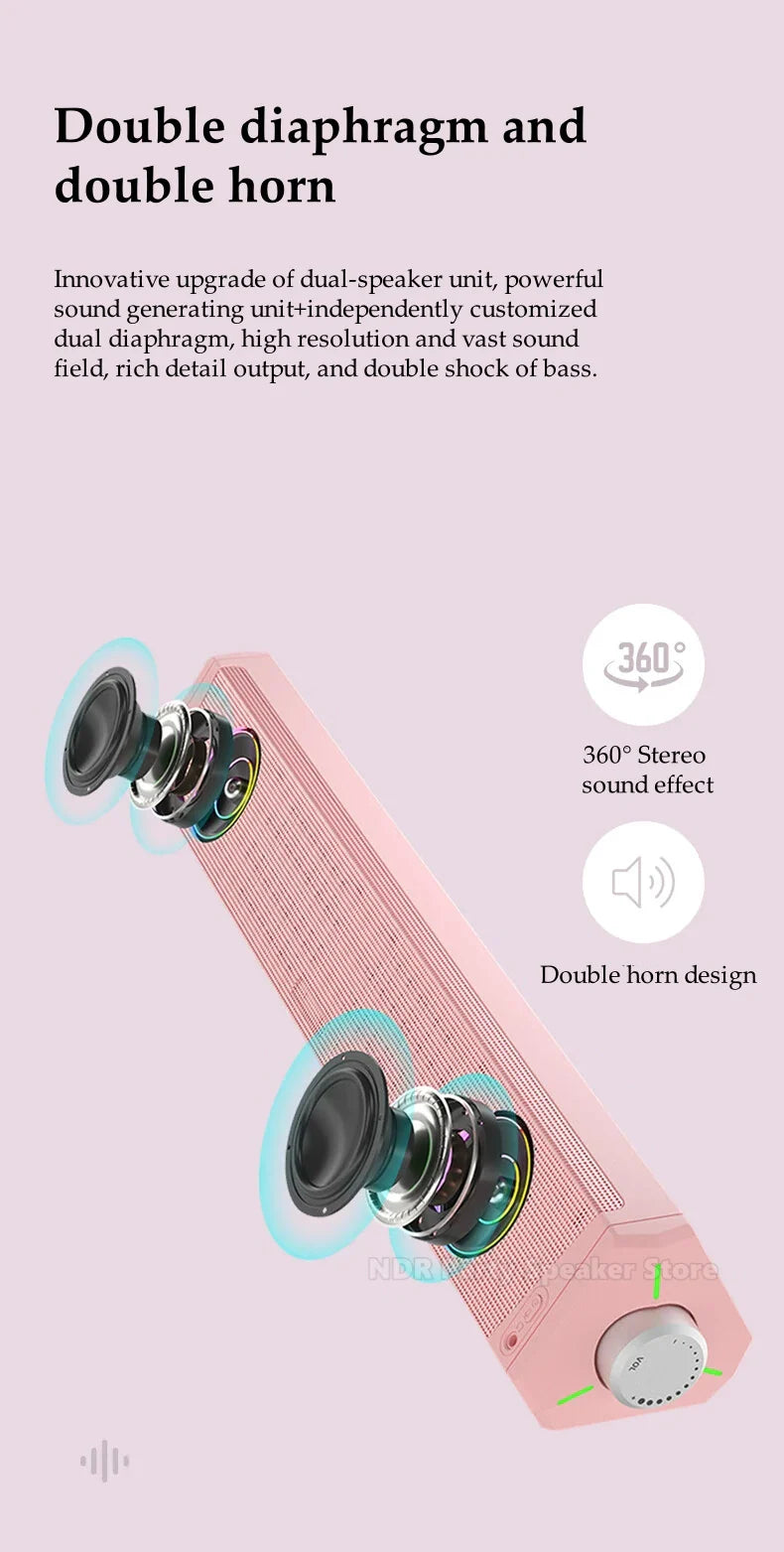 Home Bluetooth Gaming Speakers Portable USB Subwoofer Surround Stereo Sound Amplifiers Soundbar Speaker Desktop Speakers For PC