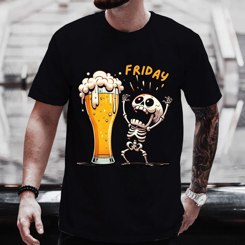 Sale Beer T-Shirts Funny 3D Skull Print T Shirt For Men Fashion New Oversized T-shirt Casual O-neck Short Sleeve Tops - Premium T-Shirt from Lizard Vigilante - Just $11.99! Shop now at Lizard Vigilante