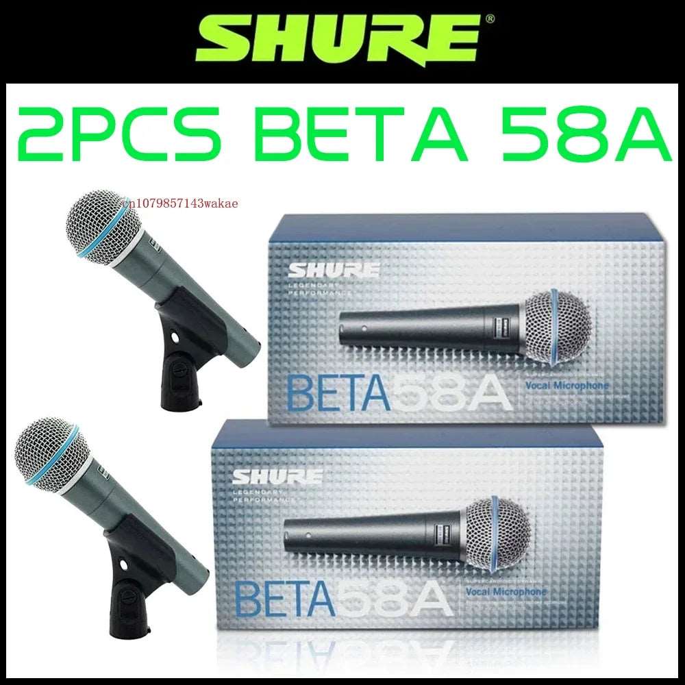 2PCS SHURE BETA 58A Microphone Wired Dynamic Home Amp Studio Recording Handheld Mic for Karaoke Bar Stage Live Performance - Lizard Vigilante