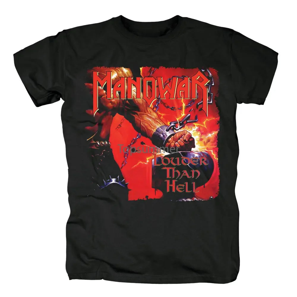 Louder Than Hell Manowar Cover Heavy Metal/Power Metal Men'S Black T-Shirt In Summer - Premium T-Shirt from Lizard Vigilante - Just $24.39! Shop now at Lizard Vigilante