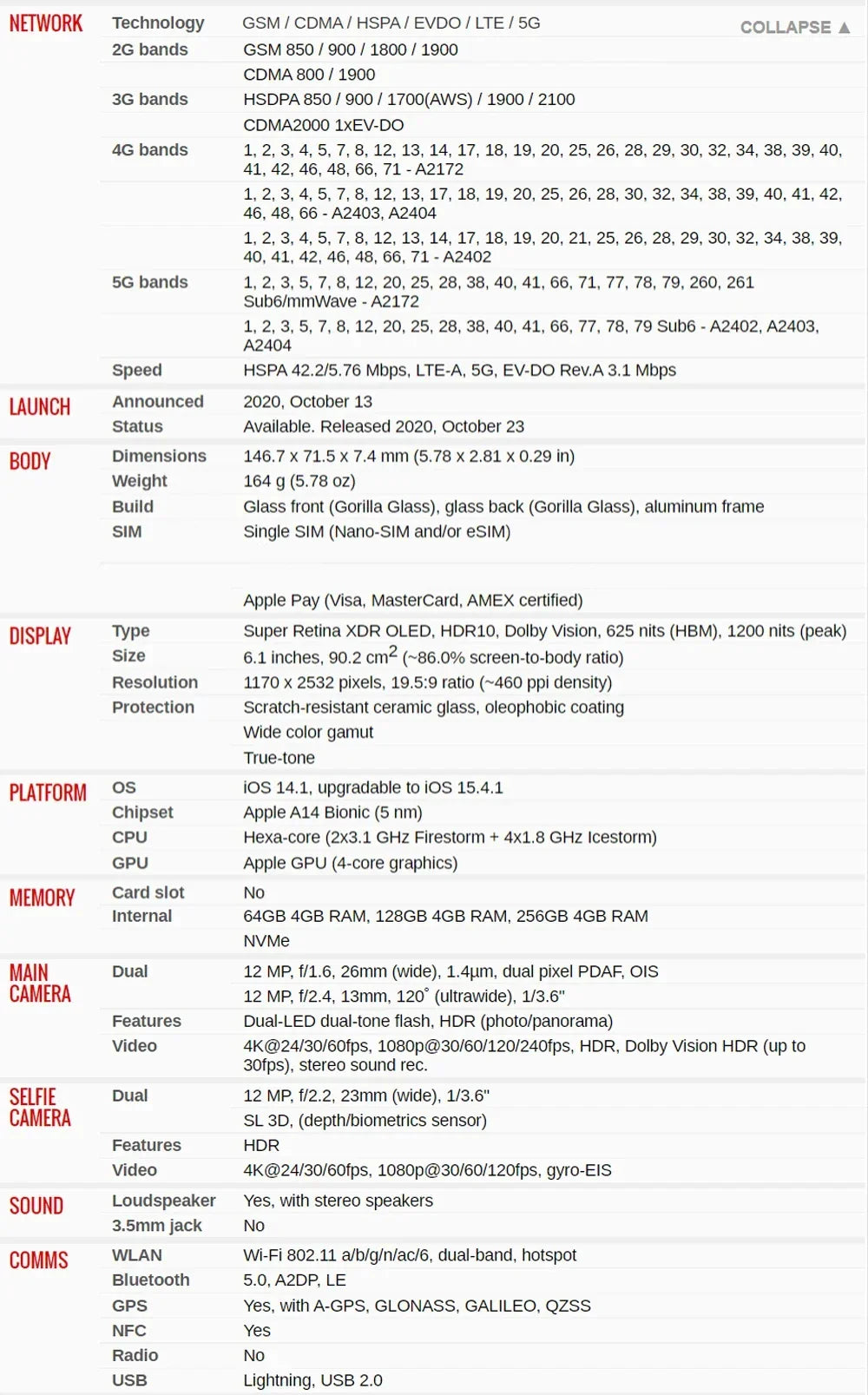 Original iPhone 12 5G Mobile Cell Phone 6.1'' 64/128/256GB IOS A14 Bionic HexaCore 12MP Face ID Unlocked 95% New Cellphone