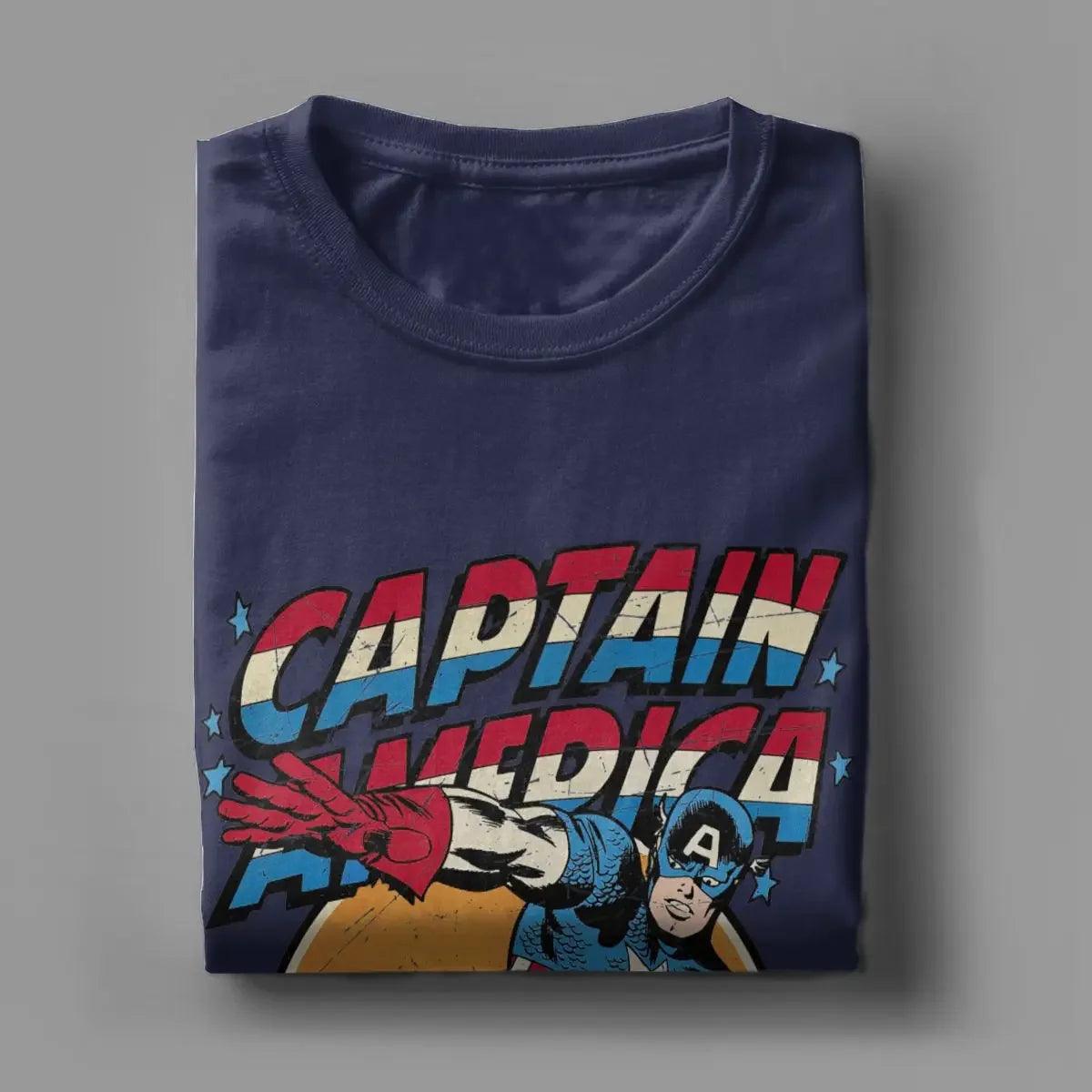 Captain America Vintage Marvel T-Shirts Men 100% Cotton T Shirts Disney Short Sleeve Tee Shirt Plus Size Clothing - Premium t-shirt from Lizard Vigilante - Just $28.99! Shop now at Lizard Vigilante