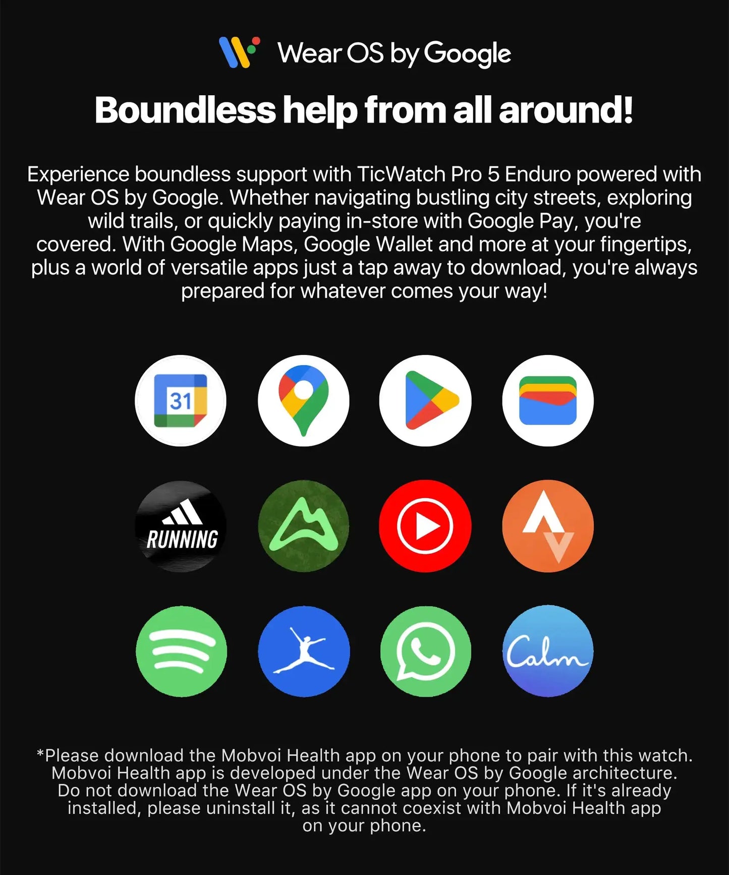 TicWatch Pro 5 Enduro Wear OS Smartwatch for Men 90Hrs Battery 110+ Workout Modes 7/24 Heart Rate Compass and Android Compatible