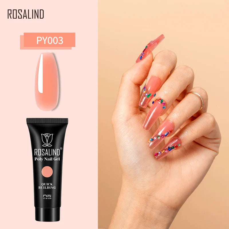 ROSALIND Poly Nail Gel Semi Permanent Acrylic Nail Art Hybrid Varnishes Poly Crystal  Nail Polish Top Base Coat Need UV/LED Lamp