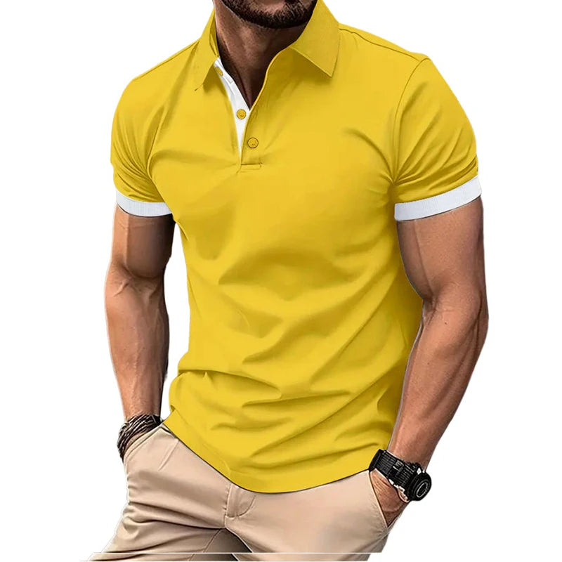 Summer Short Sleeve Polo Shirt Mens Large Stritching T Shirts Lapel Business Breathable Tee Shirt Lightweight Sweatwear - Premium  from Lizard Vigilante - Just $22.99! Shop now at Lizard Vigilante