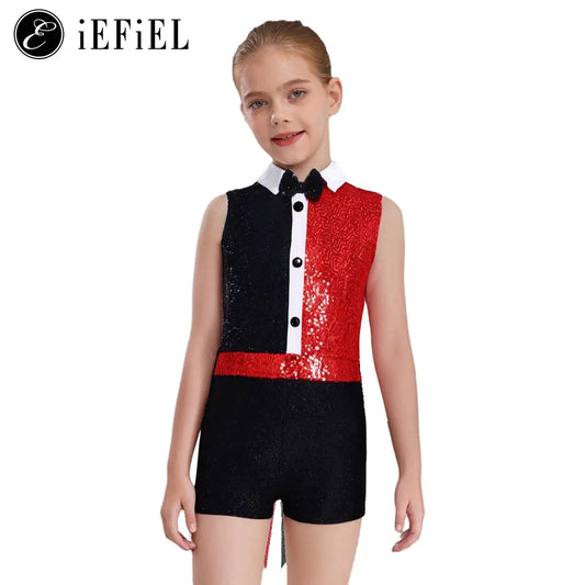 Girls Ringmaster Circus Leotard with Sequined Tailcoat – Stage-Ready Carnival Command Suit