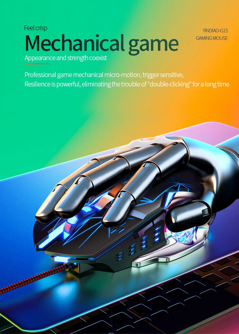 G15 Mechanical Gaming Mouse 7-Color Breathing Light Wired Laptop USB Desktop Office Computer Gaming Mouse Mute