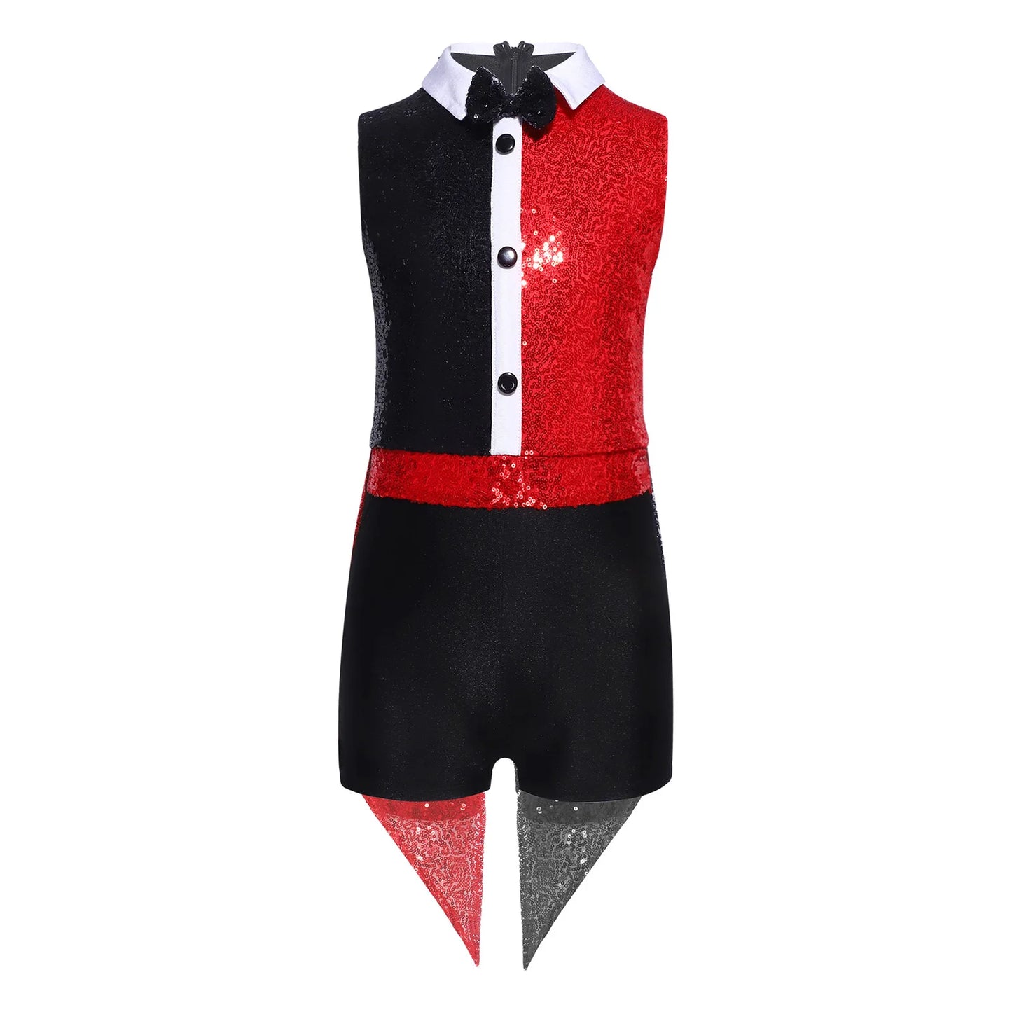 Girls Ringmaster Circus Leotard with Sequined Tailcoat – Stage-Ready Carnival Command Suit