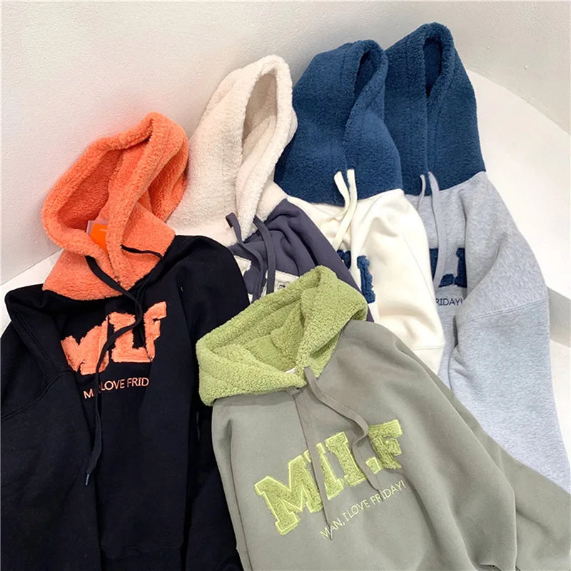 MILF Man I Love Friday! Fashion Patchwork Oversize Sweatshirt Women Winter Casual Loose Cotton Thick Letter Long Sleeve Hoodies Female Streetwear - Premium Long-sleeve hoodie from Lizard Vigilante - Just $39.99! Shop now at Lizard Vigilante