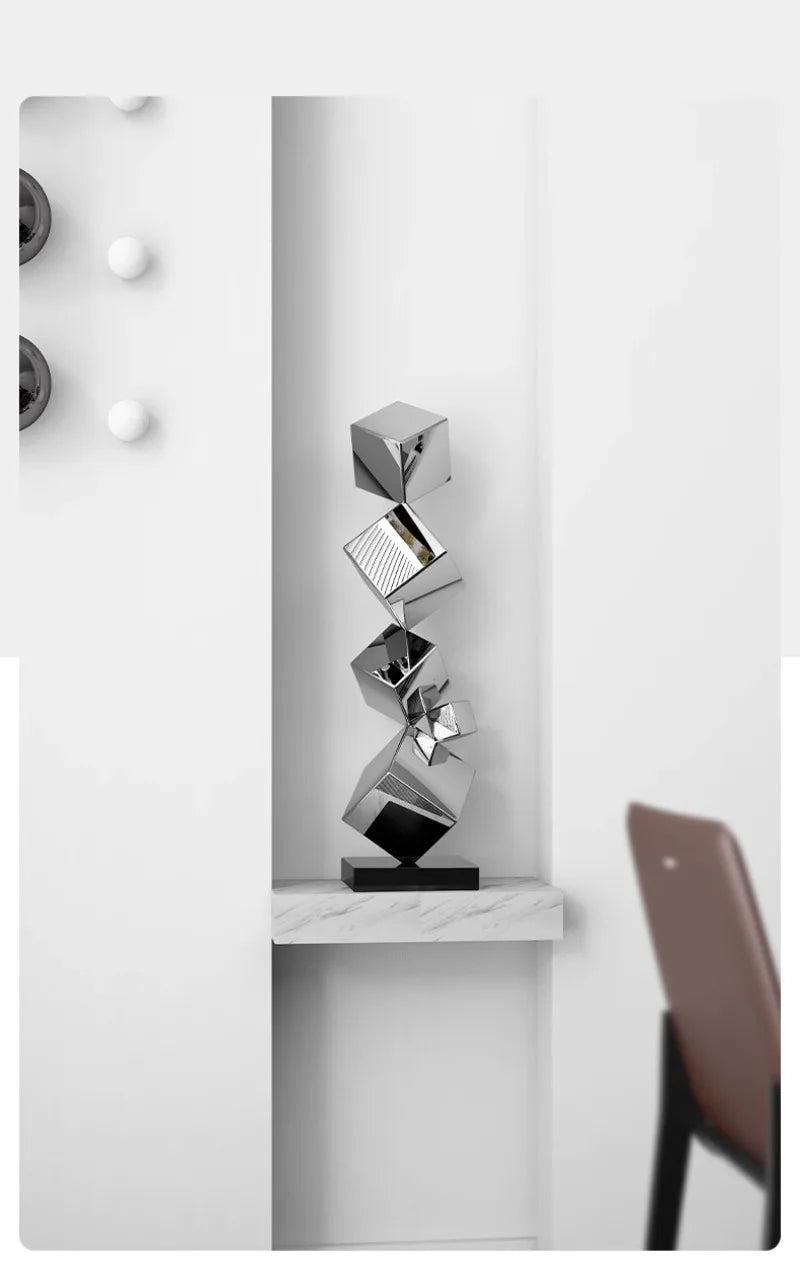 Stainless Steel Geometric Modeling Statues Modern Simple Luxury Living Room Entrance Hall Lobby Creative Sculptures Home Decor