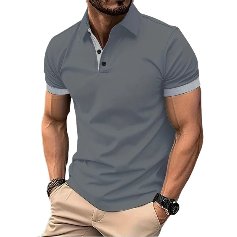 Summer Short Sleeve Polo Shirt Mens Large Stritching T Shirts Lapel Business Breathable Tee Shirt Lightweight Sweatwear - Premium  from Lizard Vigilante - Just $22.99! Shop now at Lizard Vigilante