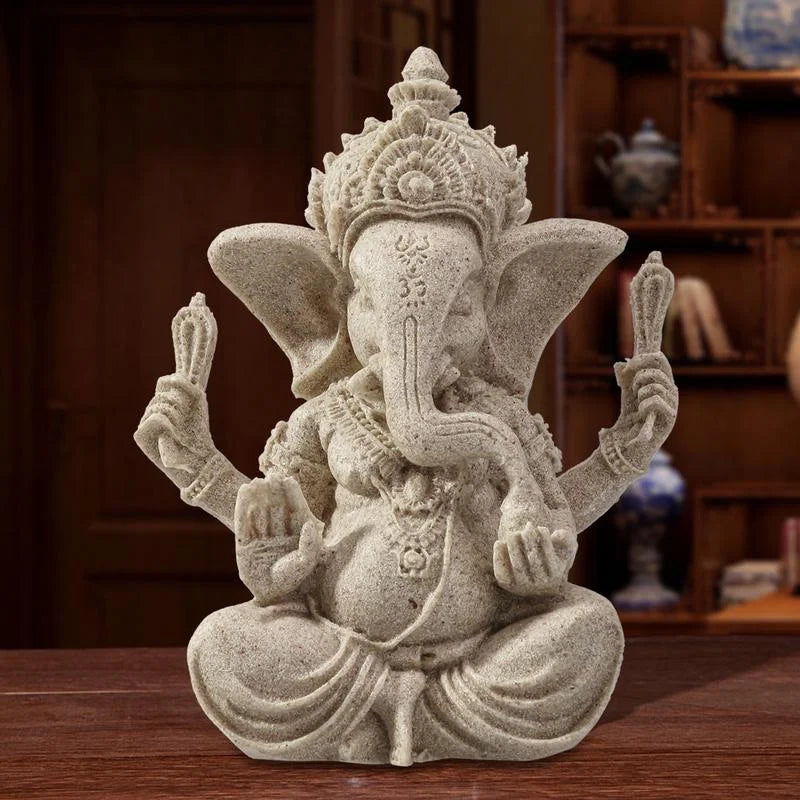 Sandstone Ganesha Buddha Elephant Statue Sculpture Handmade Elephant Figurine Home Decoration Accessories