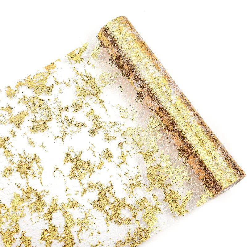 11x108 Inch  Metallic Gold Sequin Glitter Thin Mesh Table Runner Roll For Wedding Birthday Party Easter Eid Mubarak Table Decor