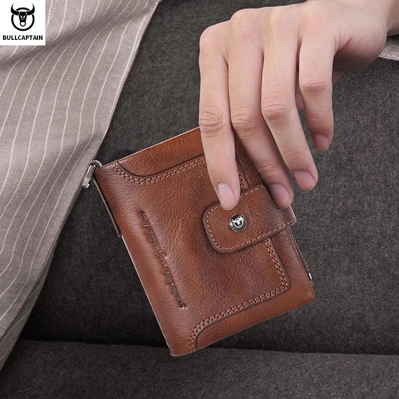 BULLCAPTAIN Men's Genuine Leather Wallet Business Retro Snap Wallit Multifunctional RFID Anti-Theft Zipper Multi-Card Coin Purse - Lizard Vigilante