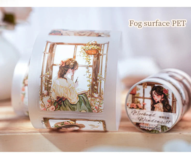 1roll Tape Weekend Window Sill Series Leisure Character Window PET Tape Decoration Notebook Photo Frame Stationery DIY Stickers