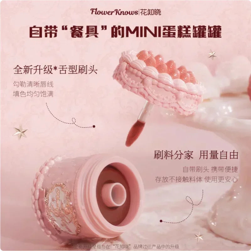 Flower Knows Strawberry Cupid Cake Lip Cream Lip Mud Matte Moisturizing Lipstick Silky Smooth Lip Makeup Professional Cosmetics