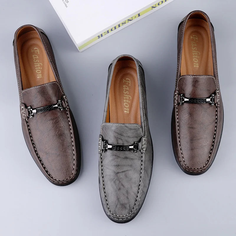 Men's Genuine Leather Casual Loafers | Luxury Driving Shoes with Slip-On Design | Fashionable and Comfortable Moccasins for Spring & Autumn - Premium loafers from Lizard Vigilante - Just $71.08! Shop now at Lizard Vigilante