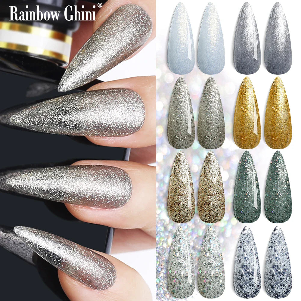 Rainbow Ghini Ultra Shiny Glitter Gel Nail Polish Semi-permanent Gellack UV Varnish Gold Silver Metal Gel Nail Art Wholesale Top
