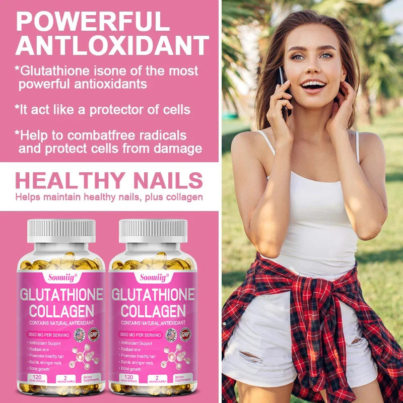 Glutathione Collagen Capsules, Skin Brightening & Anti-Aging, Supports Hair, Skin & Nail Health, NON-GMO, Glutathione Supplement