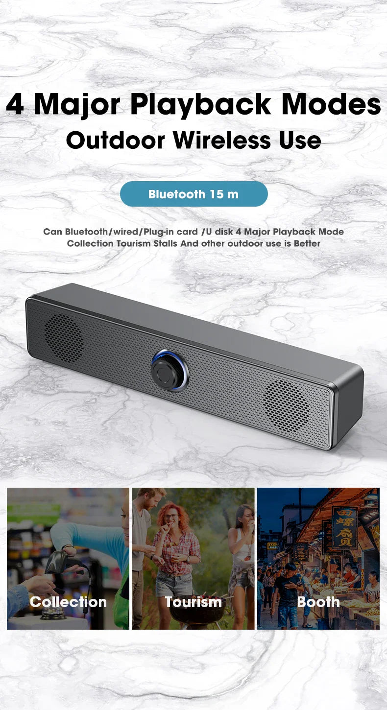 Salange Bluetooth Speaker USB Wired 3.5mm Port Sound Bar for PC Game Console Smartphone Laptop Tablet Black Desk Set Long