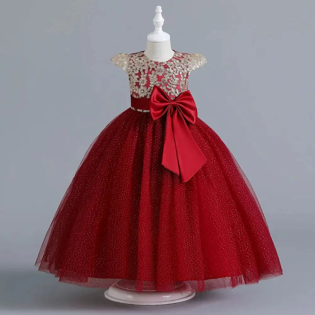 New Christmas Party Princess long dress children's dress children's gauze lace birthday party dinner ball big butterfly dress