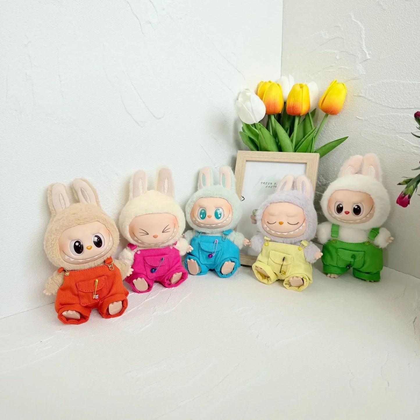 Labubu Doll Clothes Big Into Energy Clothing Replacement Summer Overalls with Straw Hat and Belt Set for Ropa Labubu