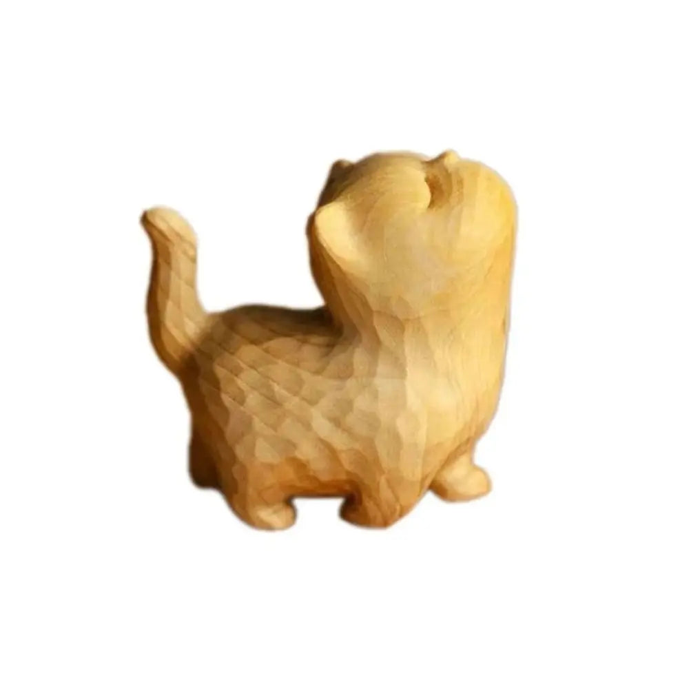 Cat Ornament Hand-carved Wooden Cat Statue Tiny Cute Cat Sculpture Miniature Creative Animal Figurine Desktop
