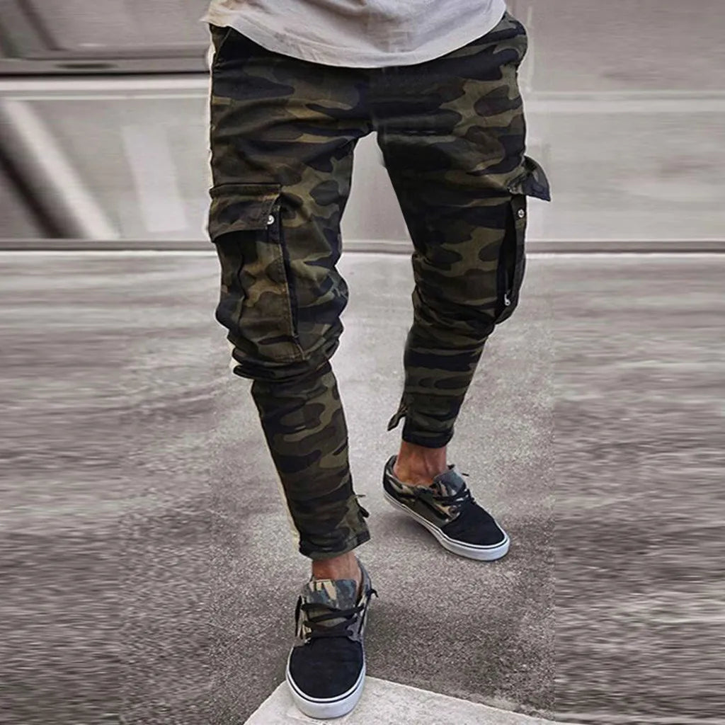 Men's Skinny Stretch Camouflage Cargo Pants - Slim Fit, Ankle-Length, Casual Fashion with Pockets for Spring & Autumn - Premium cargo pants from Lizard Vigilante - Just $43.88! Shop now at Lizard Vigilante