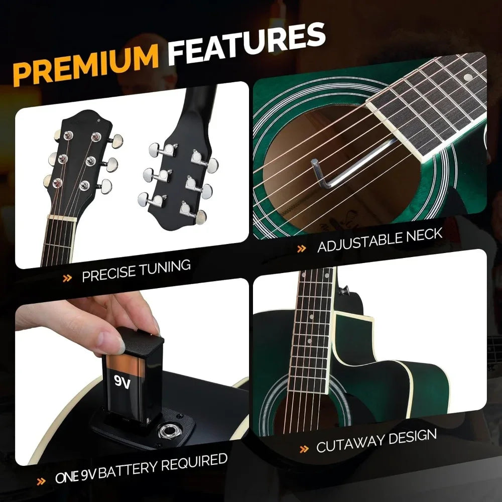 Full Size 6 Strings Acoustic Electric Guitar Beginner Kit w/ 15W Amp,w/Inbuilt Tuner, Bag, Strap, Picks, Strings - Premium  from Lizard Vigilante - Just $176.99! Shop now at Lizard Vigilante