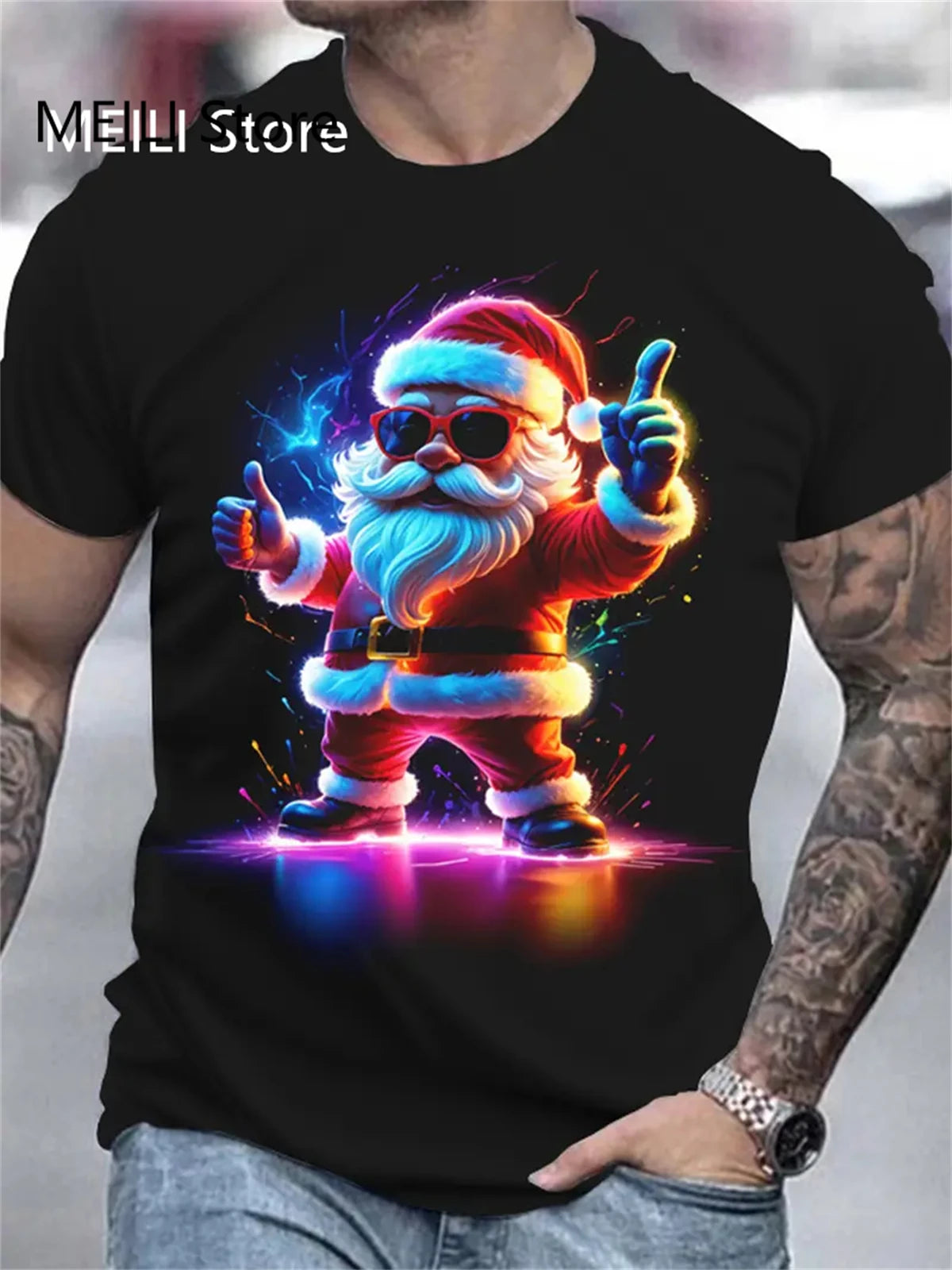 Christmas T Shirt Men 3D Santa Claus Graphic T Shirts Short Sleeve Mens Clothes Casual Round Neck Fashion Tops Oversized T-Shirt - Premium  from Lizard Vigilante - Just $9.99! Shop now at Lizard Vigilante
