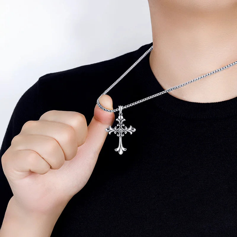 Gothic Style Retro Rhinestone Cross Stainless Steel Pendant ins Hip-Hop Men's Fashion Personality Versatile Necklace Accessories - Premium  from Lizard Vigilante - Just $4.99! Shop now at Lizard Vigilante