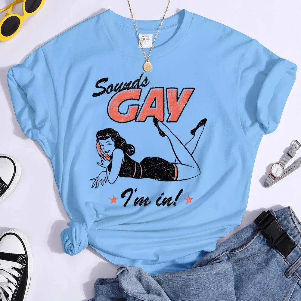 Sounds Gay Funny Tees Pride Month Shirts Fashion Casual Tops Female T Shirt - Lizard Vigilante