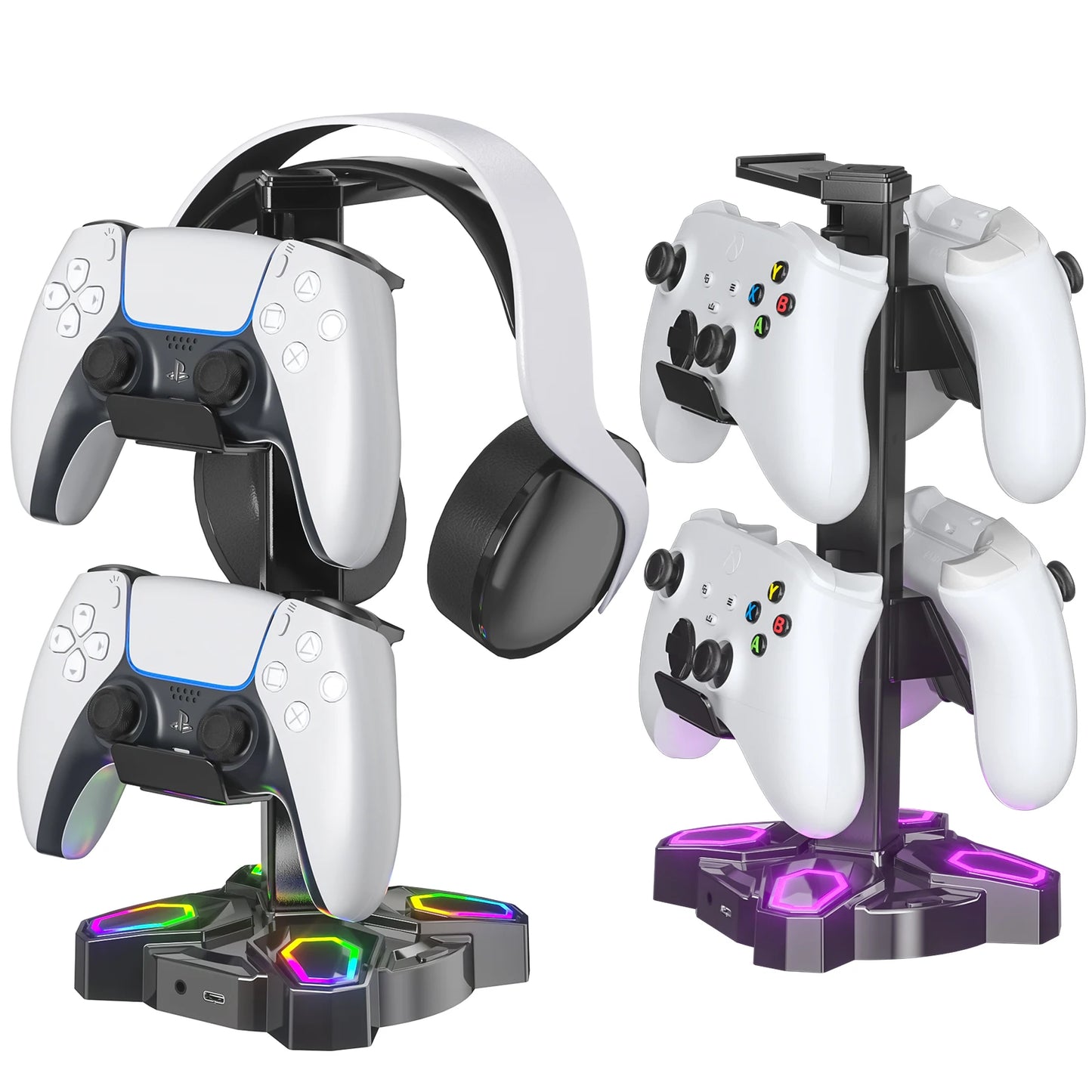 USB Hub Controller Holder Headphones Stand Rotatable Headset Stand with 9 Light Modes with 2 USB Charging Type-C Ports - Premium headphone stand from Lizard Vigilante - Just $48.88! Shop now at Lizard Vigilante