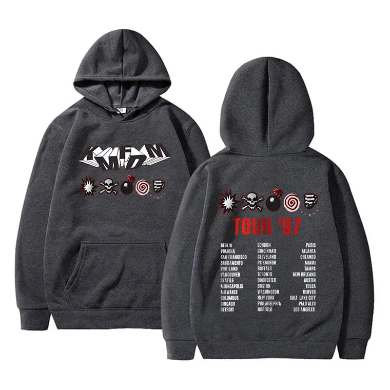 KMFDM Tour '97 Graphic Hoodie – Unisex Vintage Gothic Punk Fleece Pullover Sweatshirt - Premium hoodies from Lizard Vigilante - Just $42.88! Shop now at Lizard Vigilante