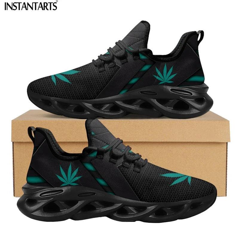 3D Green Weed Leaves Printing Athletic Shoes for Women Breathable Lace Comfort Femme Footwear Platform Sneakers 2024 - Lizard Vigilante