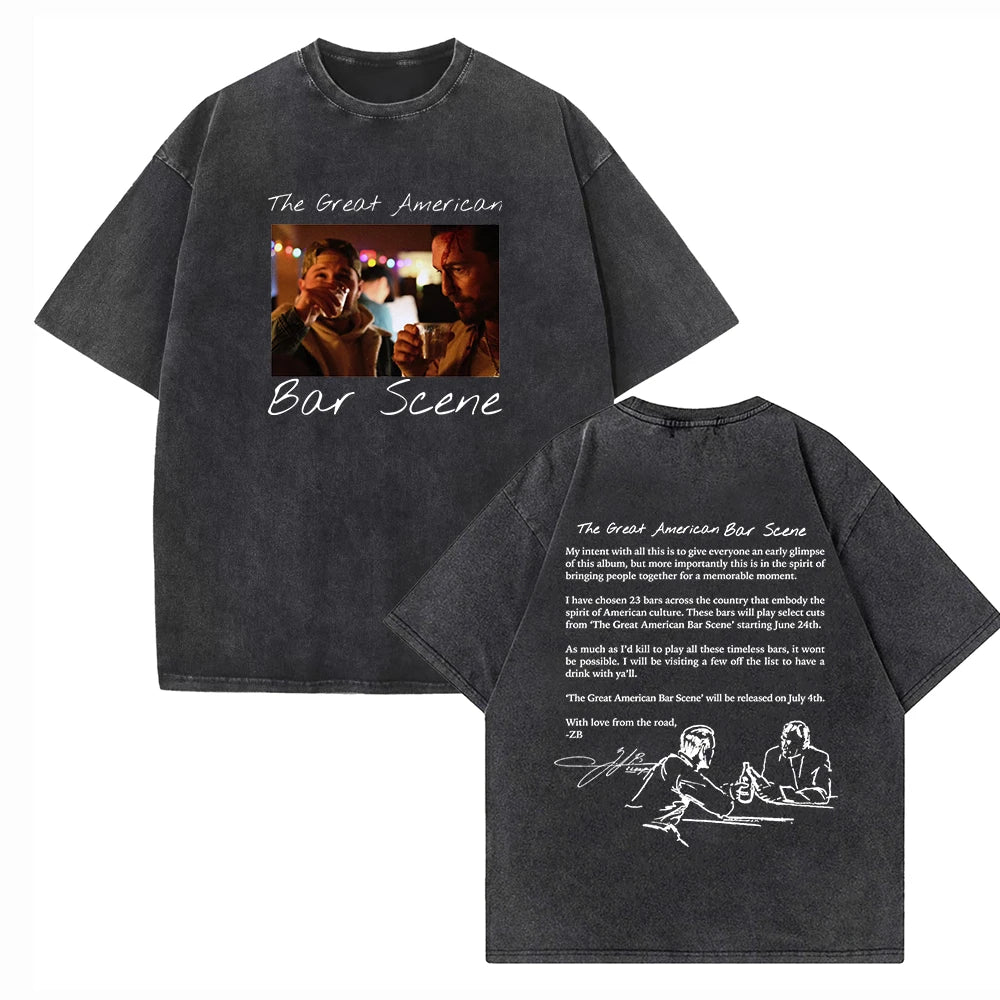 The Great American Bar Scene Zach Bryan 2024 T-Shirt – Harajuku-Inspired O-Neck Vintage Cotton Tee for Fans - Premium tee from Lizard Vigilante - Just $31.08! Shop now at Lizard Vigilante