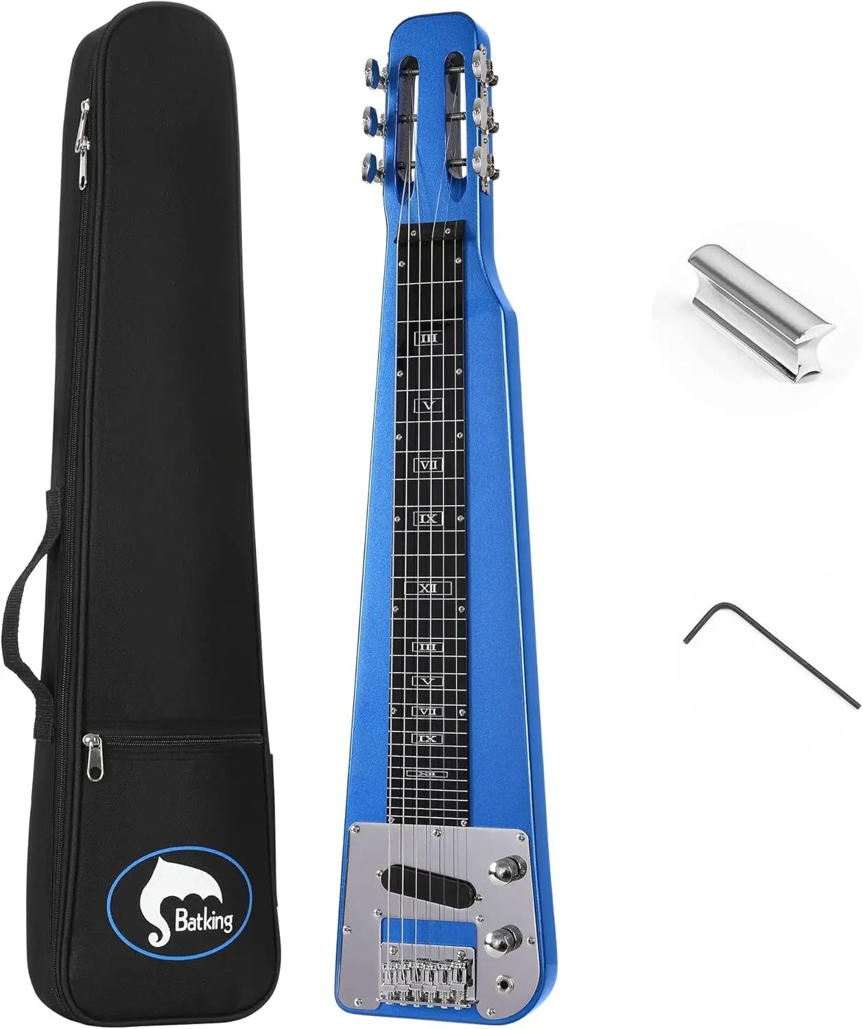 Lap Steel Riot Guitar Six String Electric Slide With Slotted Headstock Gigbag And Metal Bar – Blacktop Thunder Edition