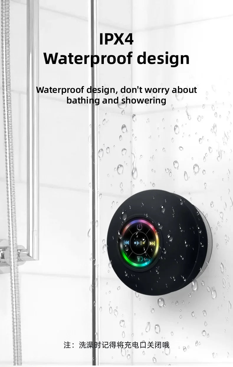 New Bathroom Waterproof Wireless LED Bluetooth Speaker Large Suction Cup Mini Portable Speaker Outdoor Sports Stereo Speaker