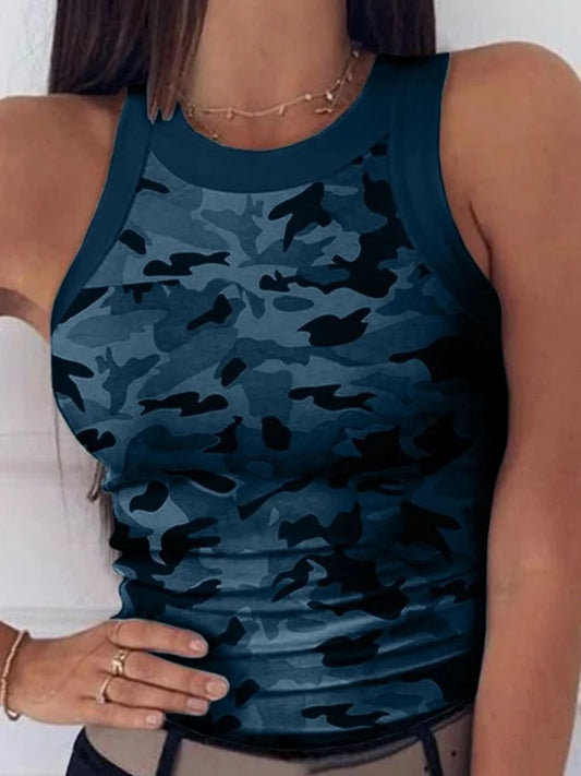 Women’s Casual Camo Round Neck Ribbed Tank Top - Premium vest from Lizard Vigilante - Just $25.88! Shop now at Lizard Vigilante