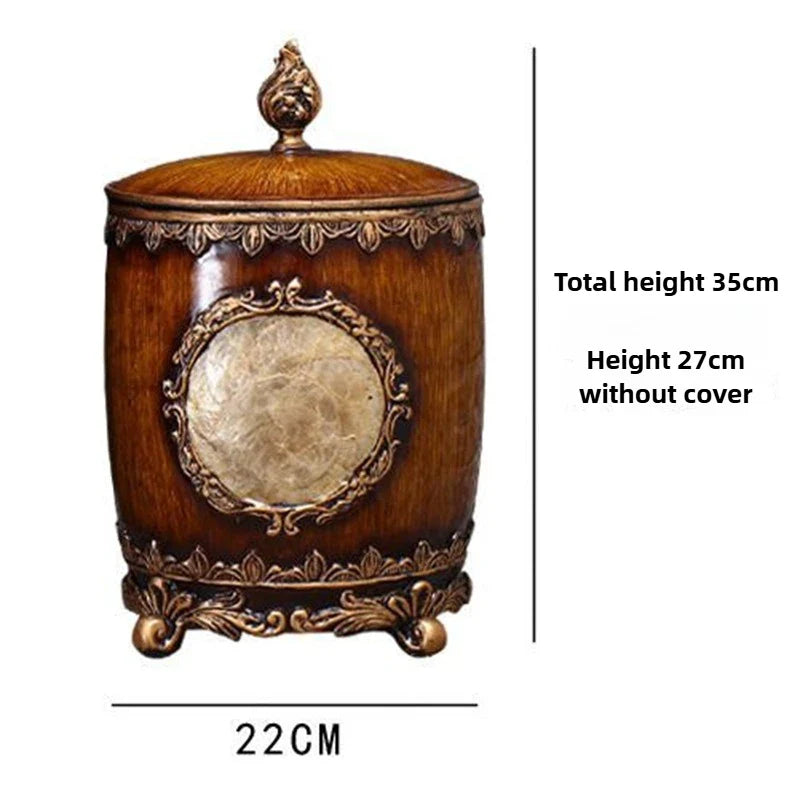 Retro Circular Garbage Bin Covered Living Room Creative Waste Bins Kitchen Bedroom Wastebasket Trash Can Lid Luxury Beautiful