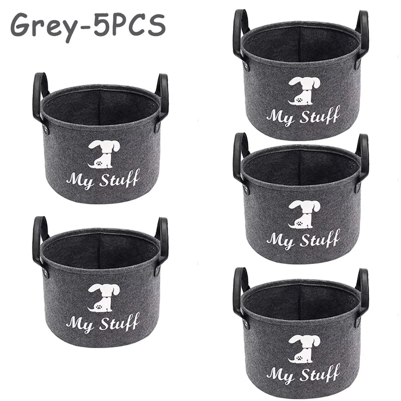 1/3/5PCS Dog Toy Storage Box Felt Pet Supply Storage Basket Accessories Box Clothes Sundries Organizer Basket Home Tools