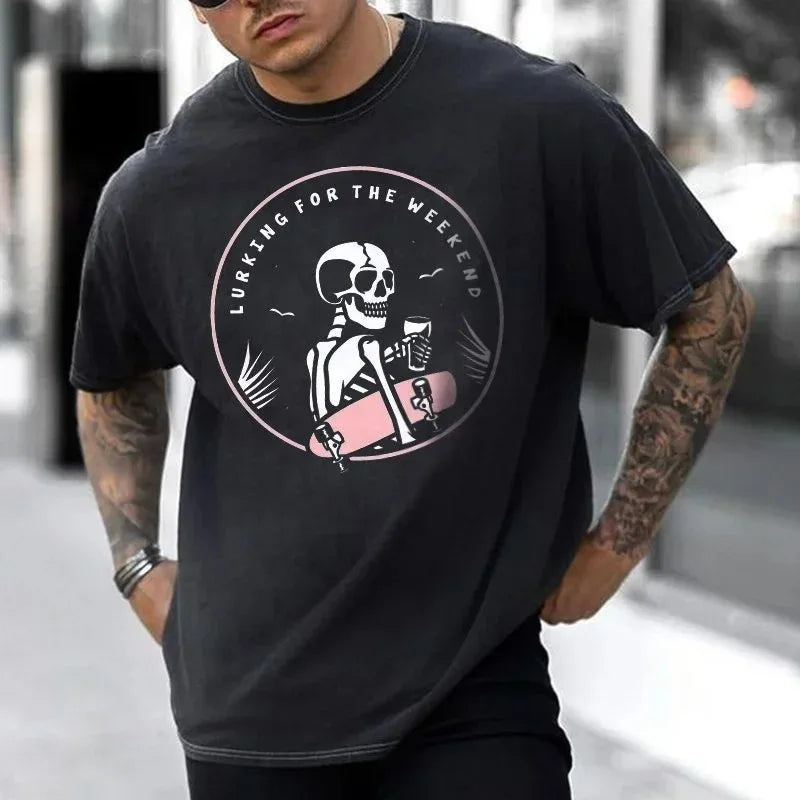 Gothic Punk Style Skull Graphic Men Tshirts Street Rock Hip-Hop Streetwear Grunge Heavy Metal Rock Top Oversized Tee Ropa Hombre - Premium  from Lizard Vigilante - Just $23.99! Shop now at Lizard Vigilante